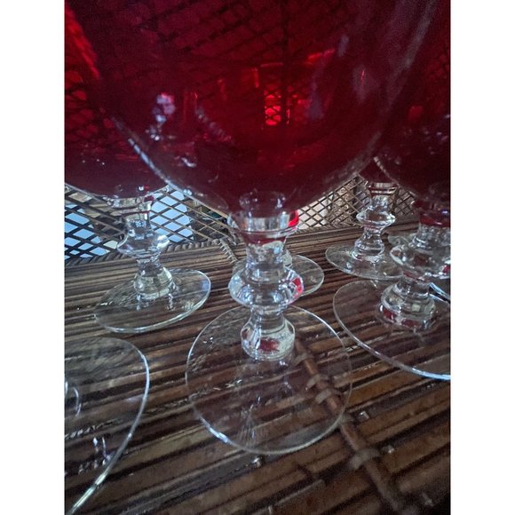 Set of 10 VIntage Small Ruby Red Clear Stem Wine Glasses/Champagne Glasses - Picture 7 of 7